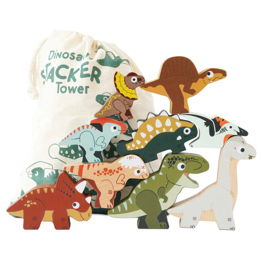 Jurassic Stacking Dinosaur Wooden Toys and Bag