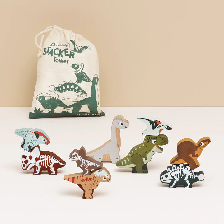 Jurassic Stacking Dinosaur Wooden Toys and Bag