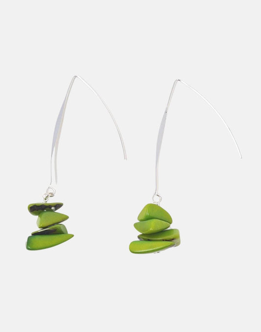 Pretty Pink Eco-Jewellery - Tagua Shavings Drop Earrings: Green